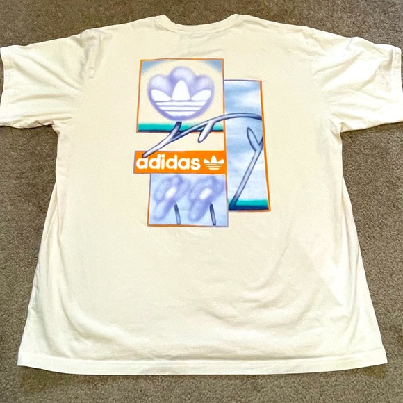 ADIDAS ORIGINALS FLORAL ABSTRACT AIRBRUSH LOOK PRINT IN ECRU TINT SIZE XL NWOT - Picture 8 of 13